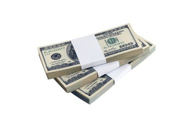 Beyaza izole edilmiş bir deste Amerikan doları. Tasarım nesnesi olarak mükemmel beyaz arkaplan üzerinde yüksek çözünürlüklü Amerikan parası paketi