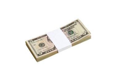 Beyaza izole edilmiş bir deste Amerikan doları. Tasarım nesnesi olarak mükemmel beyaz arkaplan üzerinde yüksek çözünürlüklü Amerikan parası paketi