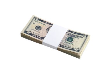 Beyaza izole edilmiş bir deste Amerikan doları. Tasarım nesnesi olarak mükemmel beyaz arkaplan üzerinde yüksek çözünürlüklü Amerikan parası paketi