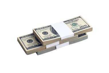 Beyaza izole edilmiş bir deste Amerikan doları. Tasarım nesnesi olarak mükemmel beyaz arkaplan üzerinde yüksek çözünürlüklü Amerikan parası paketi