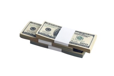 Beyaza izole edilmiş bir deste Amerikan doları. Tasarım nesnesi olarak mükemmel beyaz arkaplan üzerinde yüksek çözünürlüklü Amerikan parası paketi