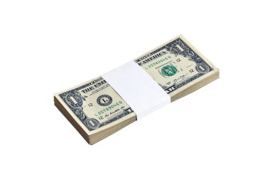 Beyaza izole edilmiş bir deste Amerikan doları. Tasarım nesnesi olarak mükemmel beyaz arkaplan üzerinde yüksek çözünürlüklü Amerikan parası paketi