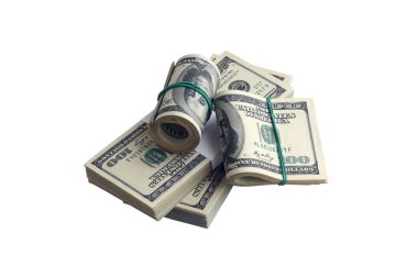 Beyaza izole edilmiş bir deste Amerikan doları. Tasarım nesnesi olarak mükemmel beyaz arkaplan üzerinde yüksek çözünürlüklü Amerikan parası paketi