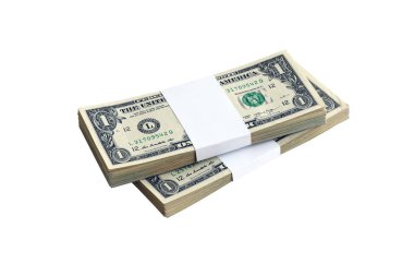 Beyaza izole edilmiş bir deste Amerikan doları. Tasarım nesnesi olarak mükemmel beyaz arkaplan üzerinde yüksek çözünürlüklü Amerikan parası paketi