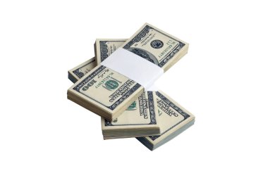 Beyaza izole edilmiş bir deste Amerikan doları. Tasarım nesnesi olarak mükemmel beyaz arkaplan üzerinde yüksek çözünürlüklü Amerikan parası paketi