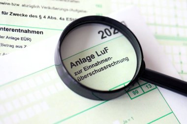 Anlage LuF - Alman 2022 aşırı gelir hesaplaması ve ormancılıktan elde edilen kârın belirlenmesine ilişkin bilgiler. Vergilendirme ve muhasebeci evrakları Almanya ve Avrupa