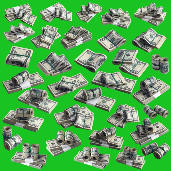 Große Bündel Von Dollar Scheinen Isoliert Auf Chroma Key Green — Stockfoto