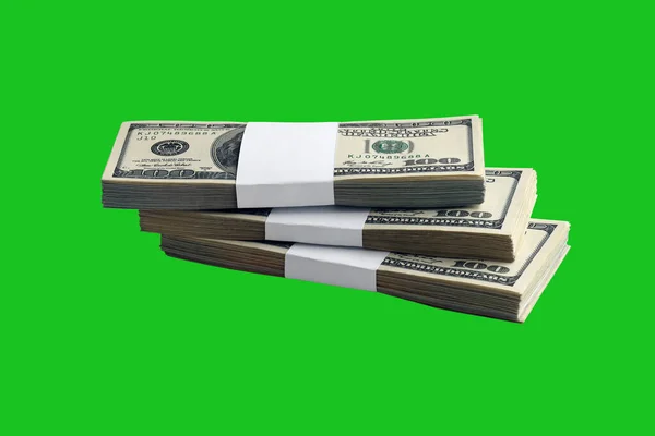 Bündel Von Dollar Scheinen Isoliert Auf Chroma Keyer Grün Packung — Stockfoto