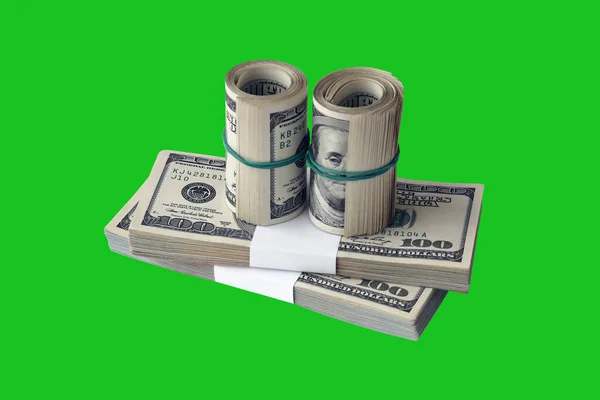 Bundle Dollar Bills Isolated Chroma Keyer Green Pack American Money — Stock Photo, Image