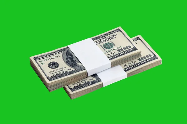 Paket Med Dollarsedlar Isolerade Chroma Keyer Grön Förpackning Amerikanska Pengar — Stockfoto