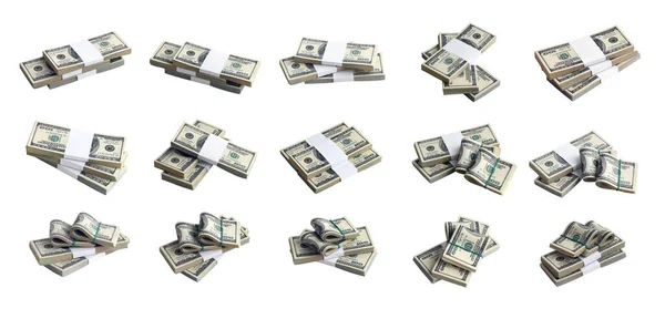 Велика Кількість Пакунків Американських Доларових Купюр Ізольованих Білому Зіткнення Багатьма — стокове фото
