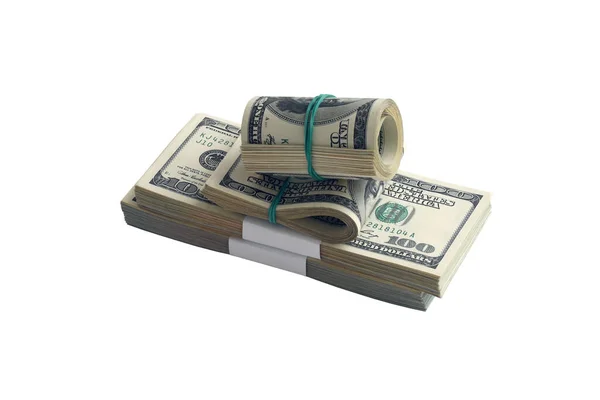 Bunt Dollarsedlar Isolerade Vitt Förpackning Amerikanska Pengar Med Hög Upplösning — Stockfoto