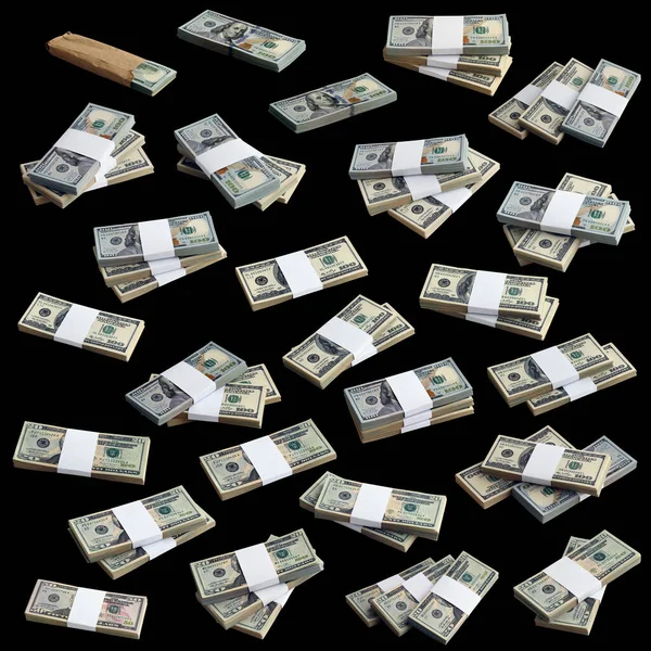 Big Set Bundles Dollar Bills Isolated Black Collage Many Packs — Stock Photo, Image