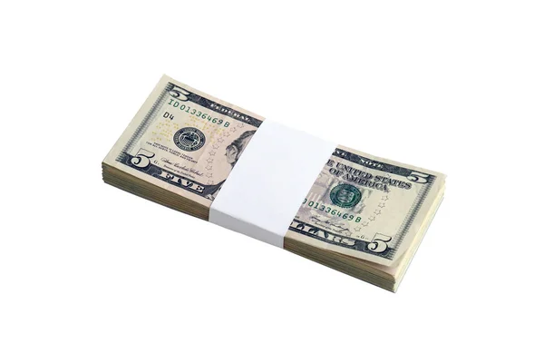 Pacchetto Banconote Dollari Americani Isolato Bianco Pacchetto Soldi Americani Con — Foto Stock