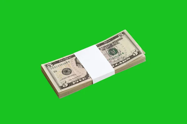 Pakiet Banknotów Dolarowych Odizolowanych Zielono Paczka Amerykańskich Pieniędzy Wysokiej Rozdzielczości — Zdjęcie stockowe