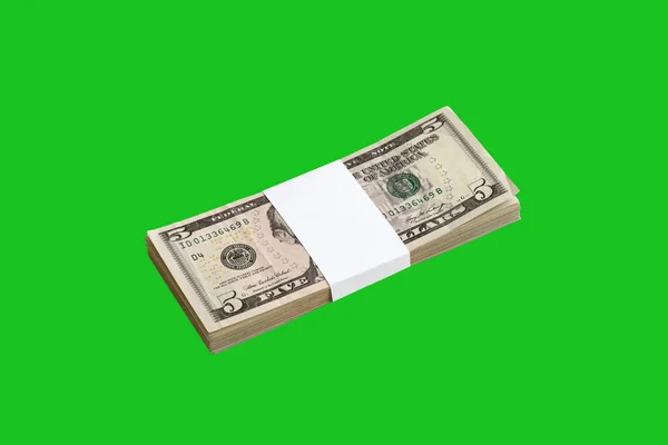 Pacote Notas Dólar Dos Eua Isoladas Chroma Keyer Green Pacote — Fotografia de Stock