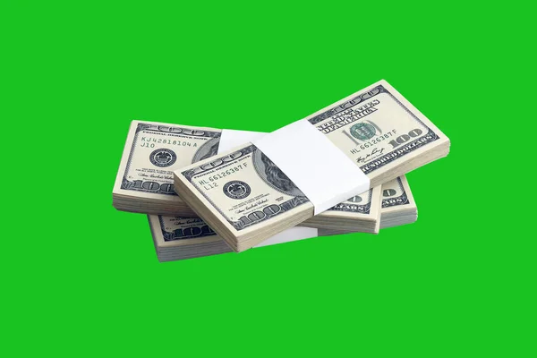 Paket Med Dollarsedlar Isolerade Chroma Keyer Grön Förpackning Amerikanska Pengar — Stockfoto