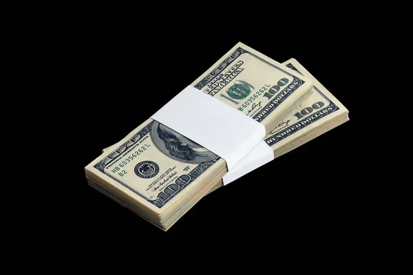 Бандл Американських Доларових Купюр Ізольований Чорному Пакунок Американських Грошей Високою — стокове фото