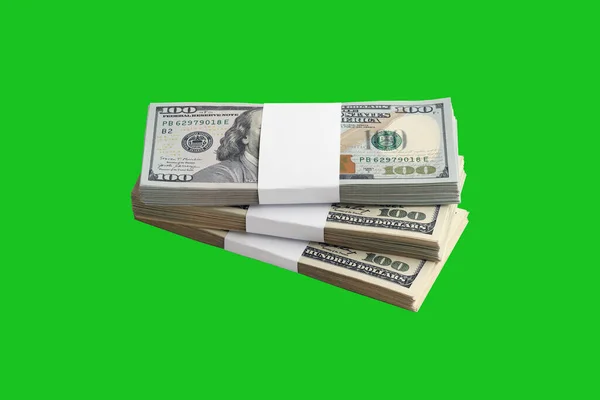 Bundle Dollar Bills Isolated Chroma Keyer Green Pack American Money — Stock Photo, Image