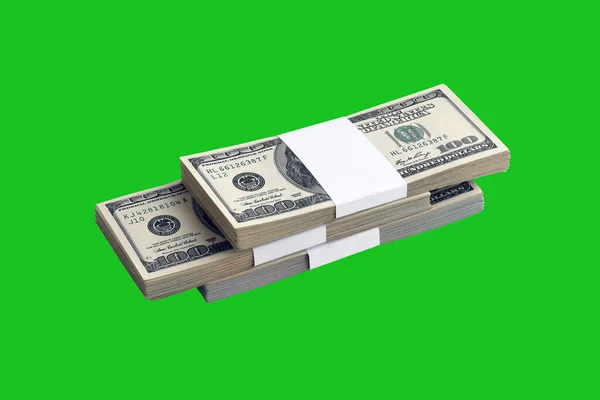 Bundle Dollar Bills Isolated Chroma Keyer Green Pack American Money — Stock Photo, Image