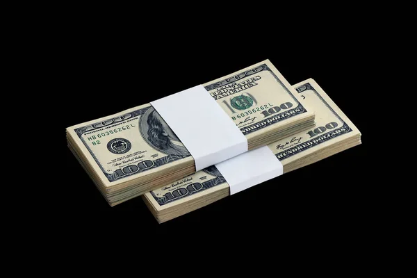 Paquete Billetes Dólar Aislados Negro Pack Dinero Americano Con Alta —  Fotos de Stock