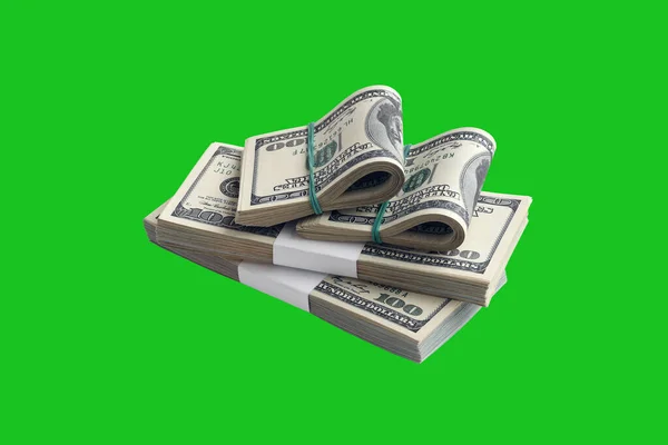 Bundle Dollar Bills Isolated Chroma Keyer Green Pack American Money — Stock Photo, Image