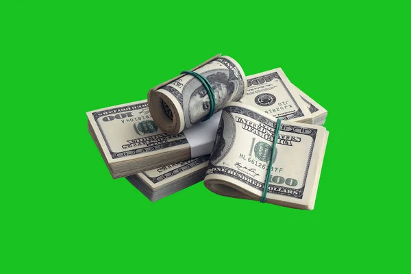Bündel Von Dollar Scheinen Isoliert Auf Chroma Keyer Grün Packung — Stockfoto