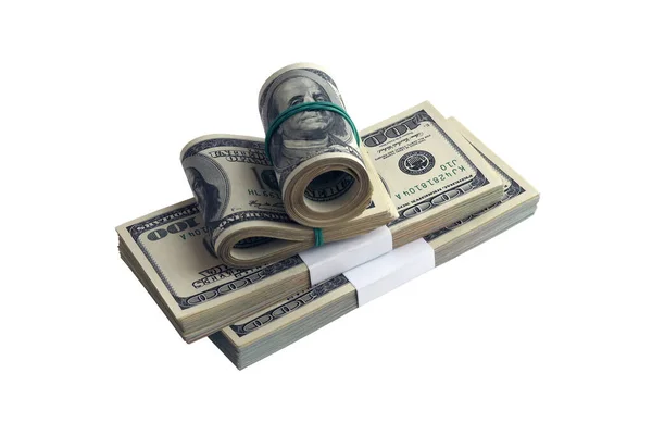 Bundle Dollar Bills Isolated White Pack American Money High Resolution — Stock Photo, Image