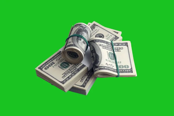 Bundel Dollar Biljetten Geïsoleerd Chroma Keyer Groen Pack Van Amerikaans — Stockfoto