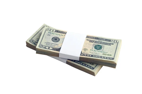 Pacote Notas Dólar Dos Eua Isoladas Branco Pacote Dinheiro Americano — Fotografia de Stock