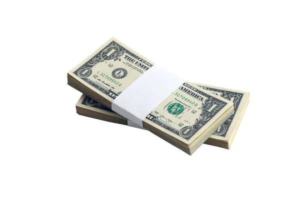 Pacote Notas Dólar Dos Eua Isoladas Branco Pacote Dinheiro Americano — Fotografia de Stock