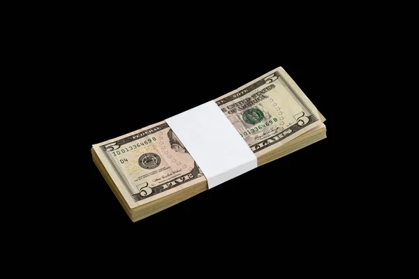 Bündel Von Dollar Scheinen Isoliert Auf Schwarz Packung Amerikanisches Geld — Stockfoto