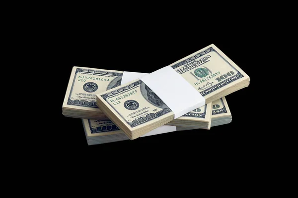 Bundle Dollar Bills Isolated Black Pack American Money High Resolution — Stock Photo, Image