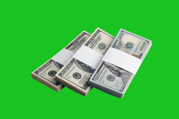 Pacote Notas Dólar Dos Eua Isoladas Chroma Keyer Green Pacote — Fotografia de Stock