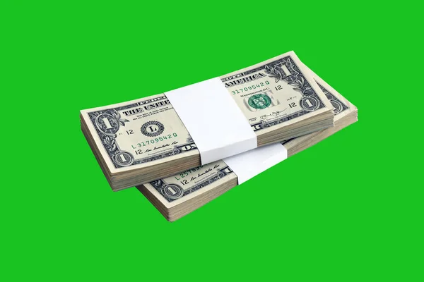 Paket Med Dollarsedlar Isolerade Chroma Keyer Grön Förpackning Amerikanska Pengar — Stockfoto