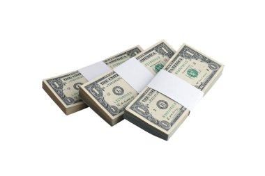 Beyaza izole edilmiş bir deste Amerikan doları. Tasarım nesnesi olarak mükemmel beyaz arkaplan üzerinde yüksek çözünürlüklü Amerikan parası paketi