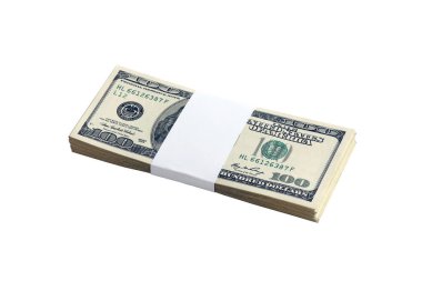 Beyaza izole edilmiş bir deste Amerikan doları. Tasarım nesnesi olarak mükemmel beyaz arkaplan üzerinde yüksek çözünürlüklü Amerikan parası paketi