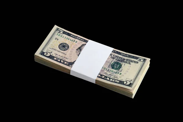Paquete Billetes Dólar Aislados Negro Pack Dinero Americano Con Alta —  Fotos de Stock