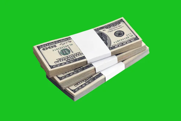 Paket Med Dollarsedlar Isolerade Chroma Keyer Grön Förpackning Amerikanska Pengar — Stockfoto