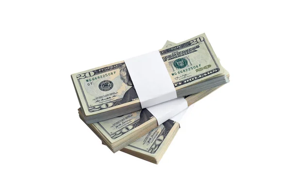Bundle Dollar Bills Isolated White Pack American Money High Resolution — Stock Photo, Image