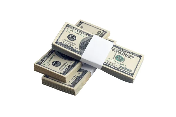 Bundle Dollar Bills Isolated White Pack American Money High Resolution — Stock Photo, Image