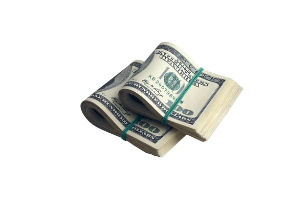 Бандл Американських Доларових Купюр Ізольований Білому Пакунок Американських Грошей Високою — стокове фото