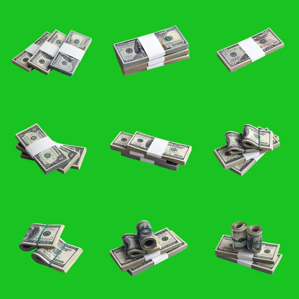 Krom Anahtar Yeşile Izole Edilmiş Bir Sürü Amerikan Doları Mükemmel — Stok fotoğraf