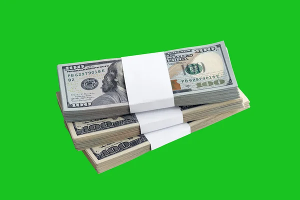 Pacote Notas Dólar Dos Eua Isoladas Chroma Keyer Green Pacote — Fotografia de Stock