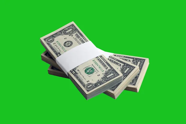 Krom Anahtar Yeşili Üzerinde Izole Edilmiş Bir Deste Amerikan Doları — Stok fotoğraf