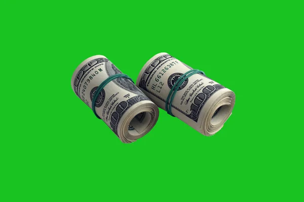 Paquet Billets Dollars Isolés Sur Chroma Keyer Green Pack Argent — Photo