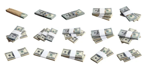 Gran Numero Pacchi Banconote Dollaro Isolato Bianco Collage Con Molti — Foto Stock