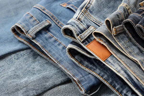 Many Jeans Stack Wardrobe Room Row Pants Denim Jeans Closet — Stock Photo, Image