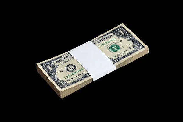 Bundle Dollar Bills Isolated Black Pack American Money High Resolution — Stock Photo, Image