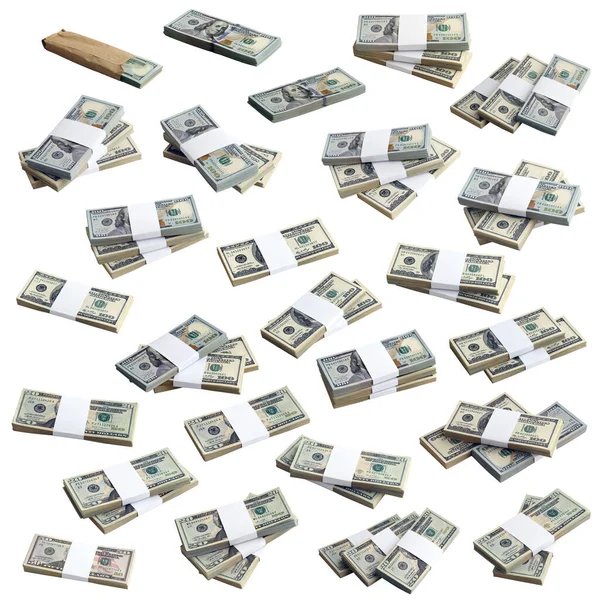 Big Set Bundles Dollar Bills Isolated White Collage Many Packs — Stock Photo, Image